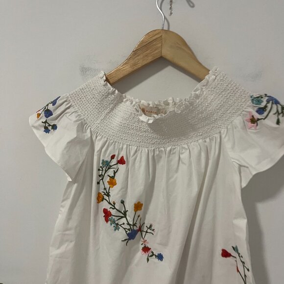 Tory Burch White Floral Embroidered Off the Shoulder Short Sleeve Blouse Size 0 - Picture 4 of 6